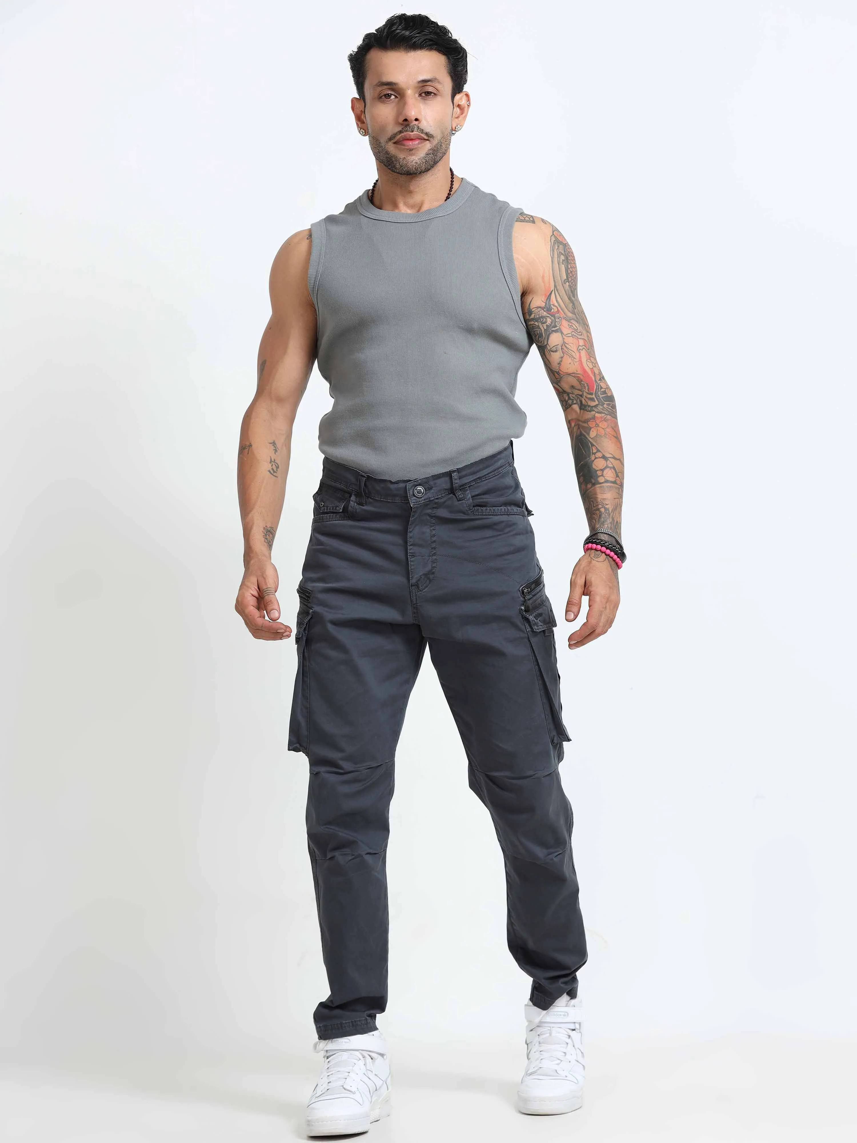 Rugged Zip Cargo Pants In Ash Blue