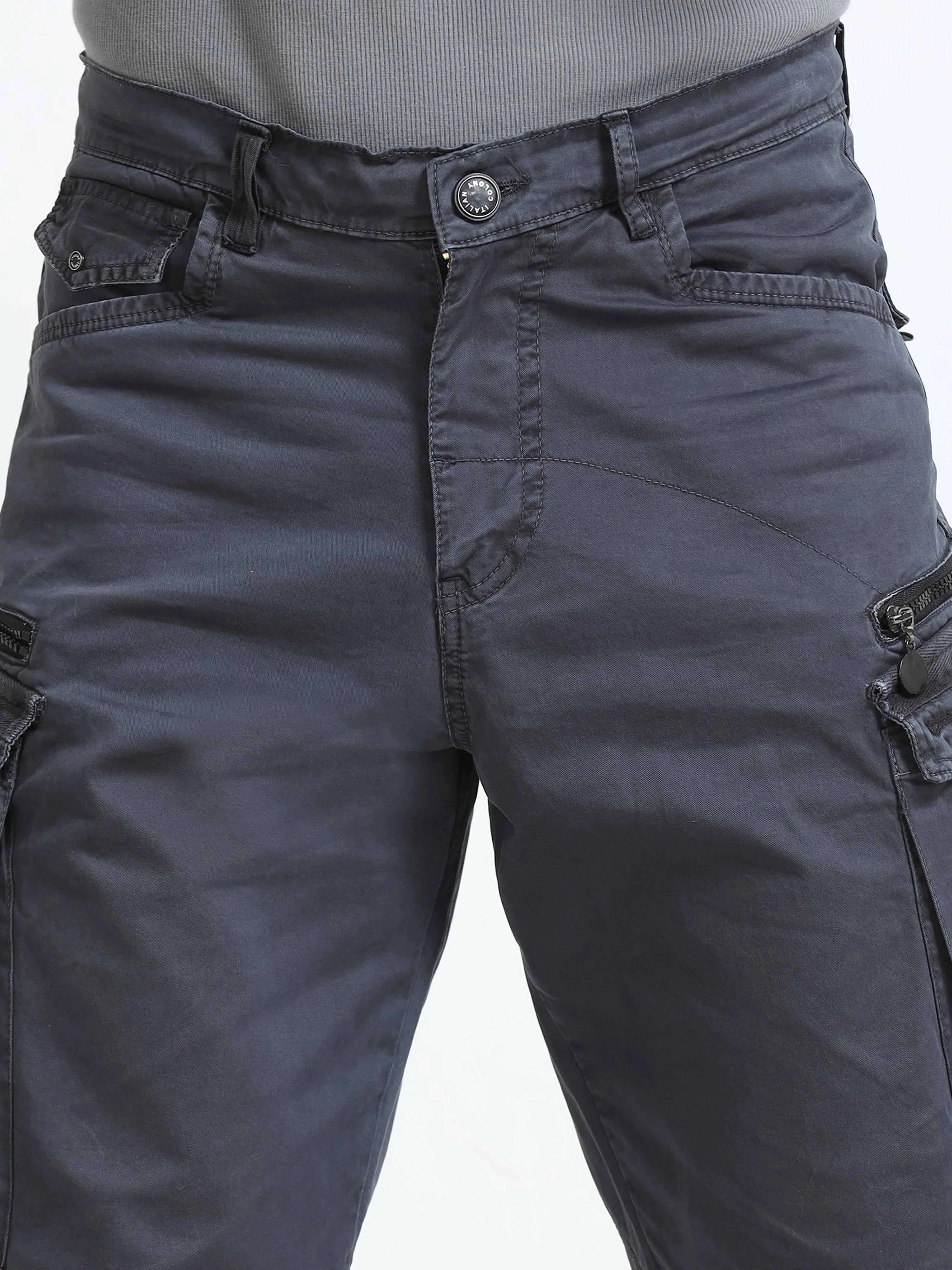 Rugged Zip Cargo Pants In Ash Blue