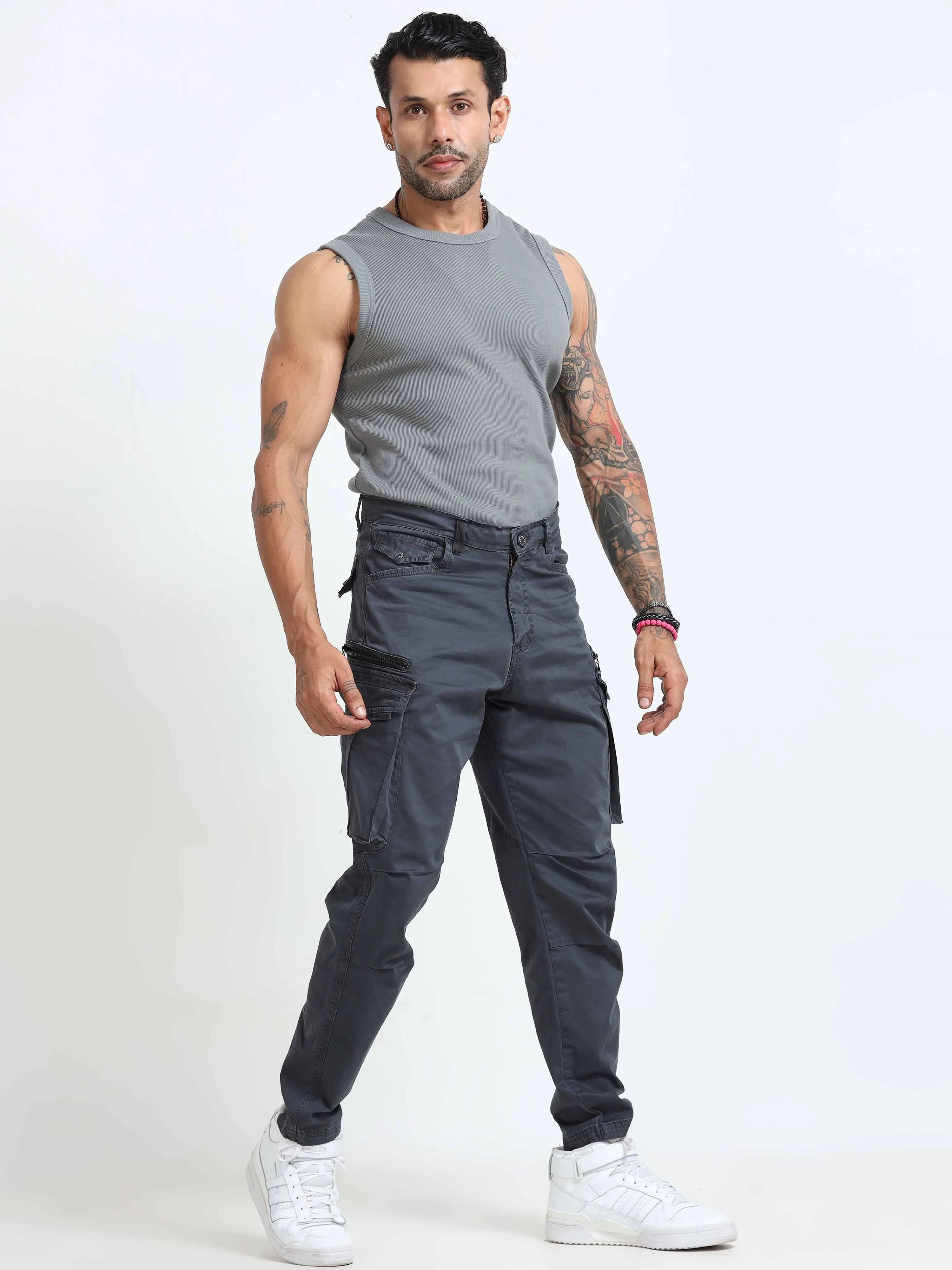 Rugged Zip Cargo Pants In Ash Blue