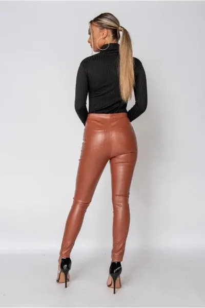 Rust Faux Leather Skinny Trousers