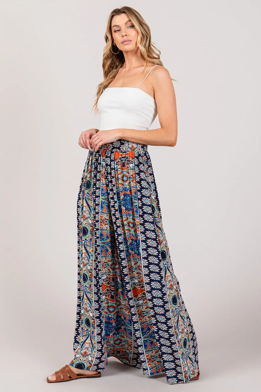 SAGE   FIG Bohemian Multi Geo Print Wide Leg Pants