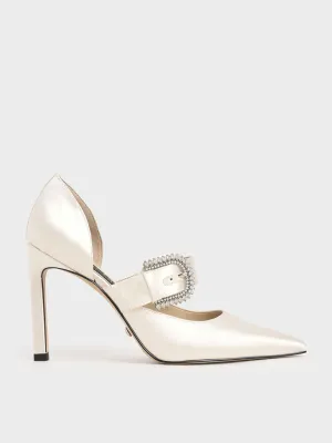 Satin Embellished-Buckle Pumps