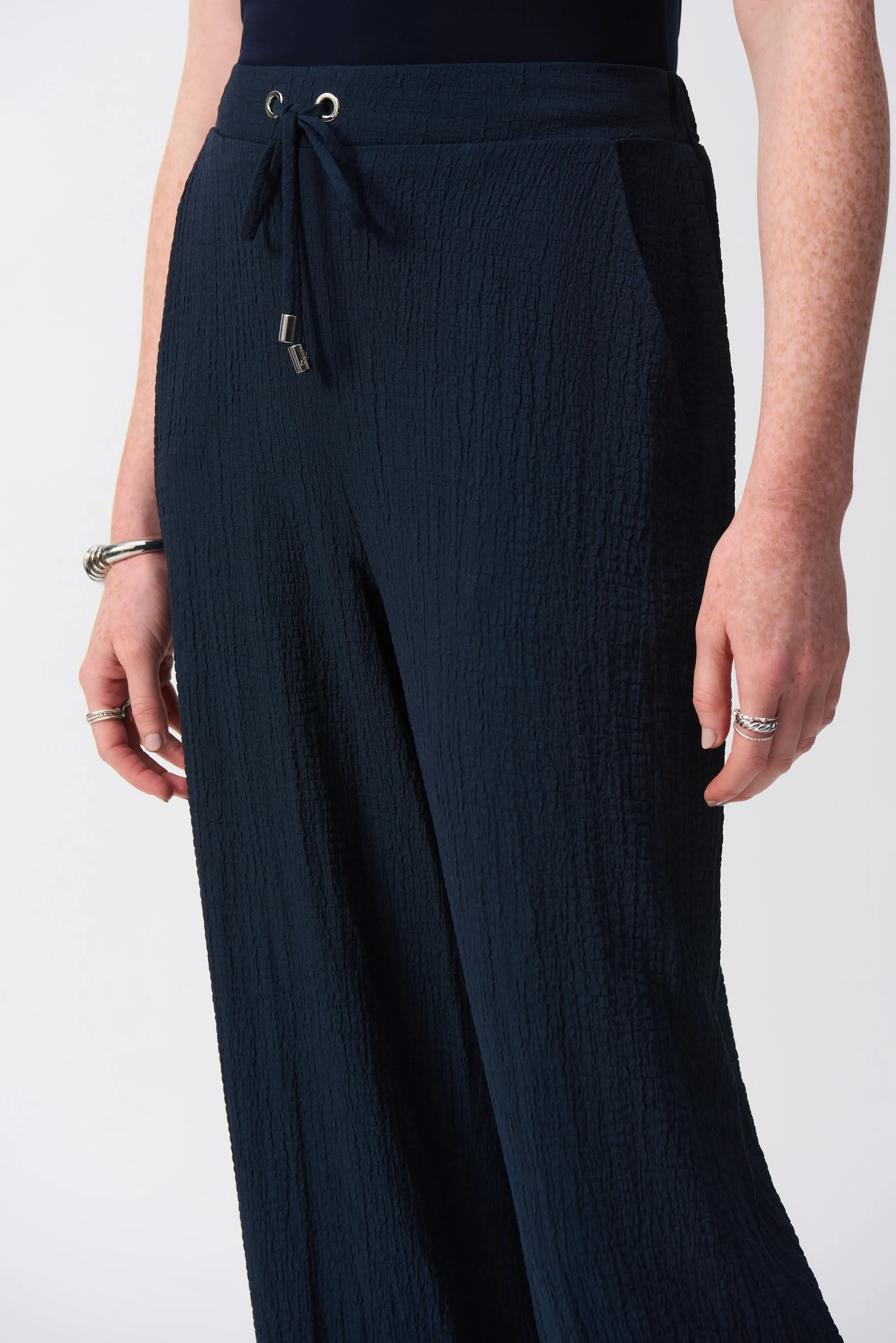 Seersucker Navy Pull On Wide Trousers <span>251293<span>