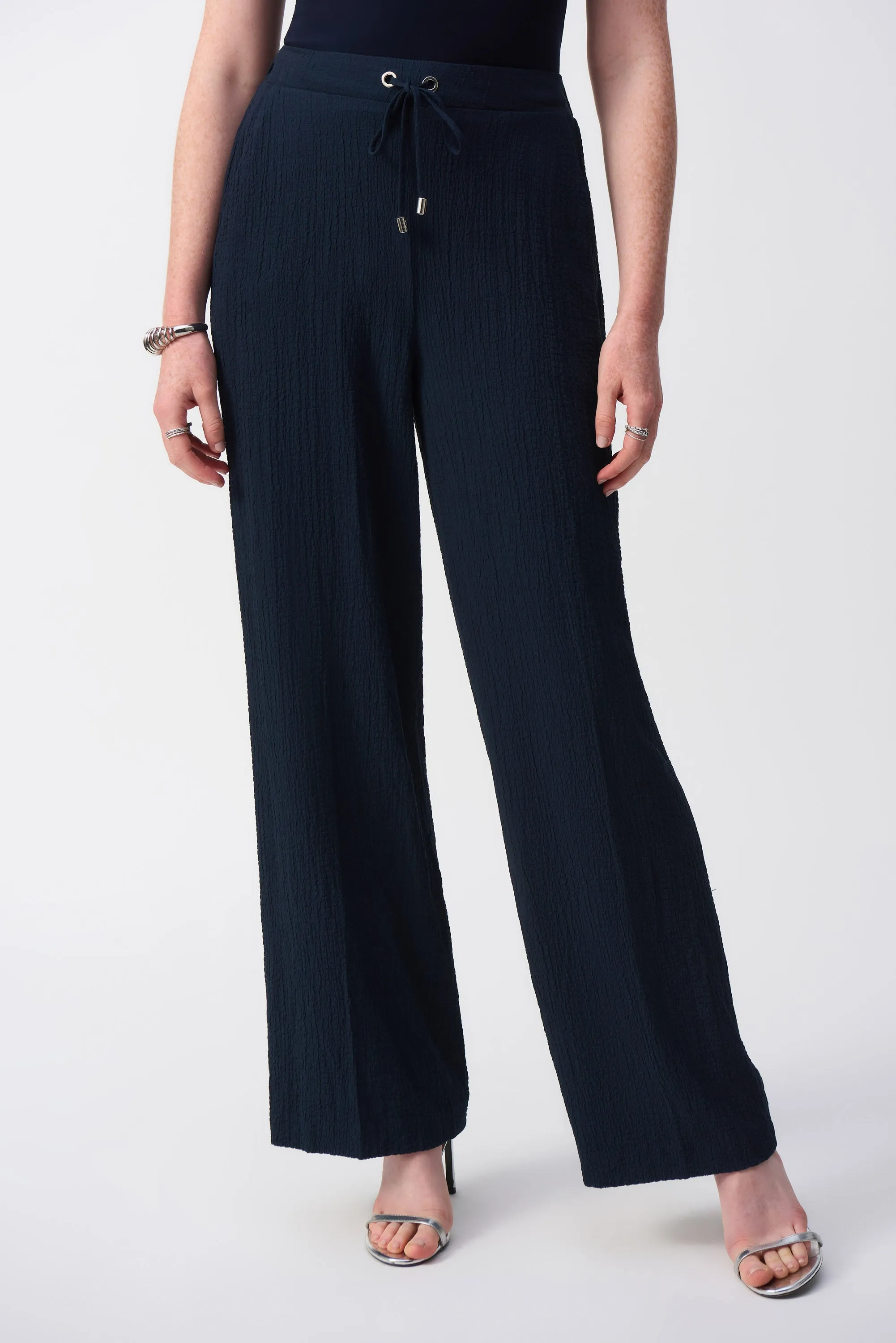 Seersucker Navy Pull On Wide Trousers <span>251293<span>