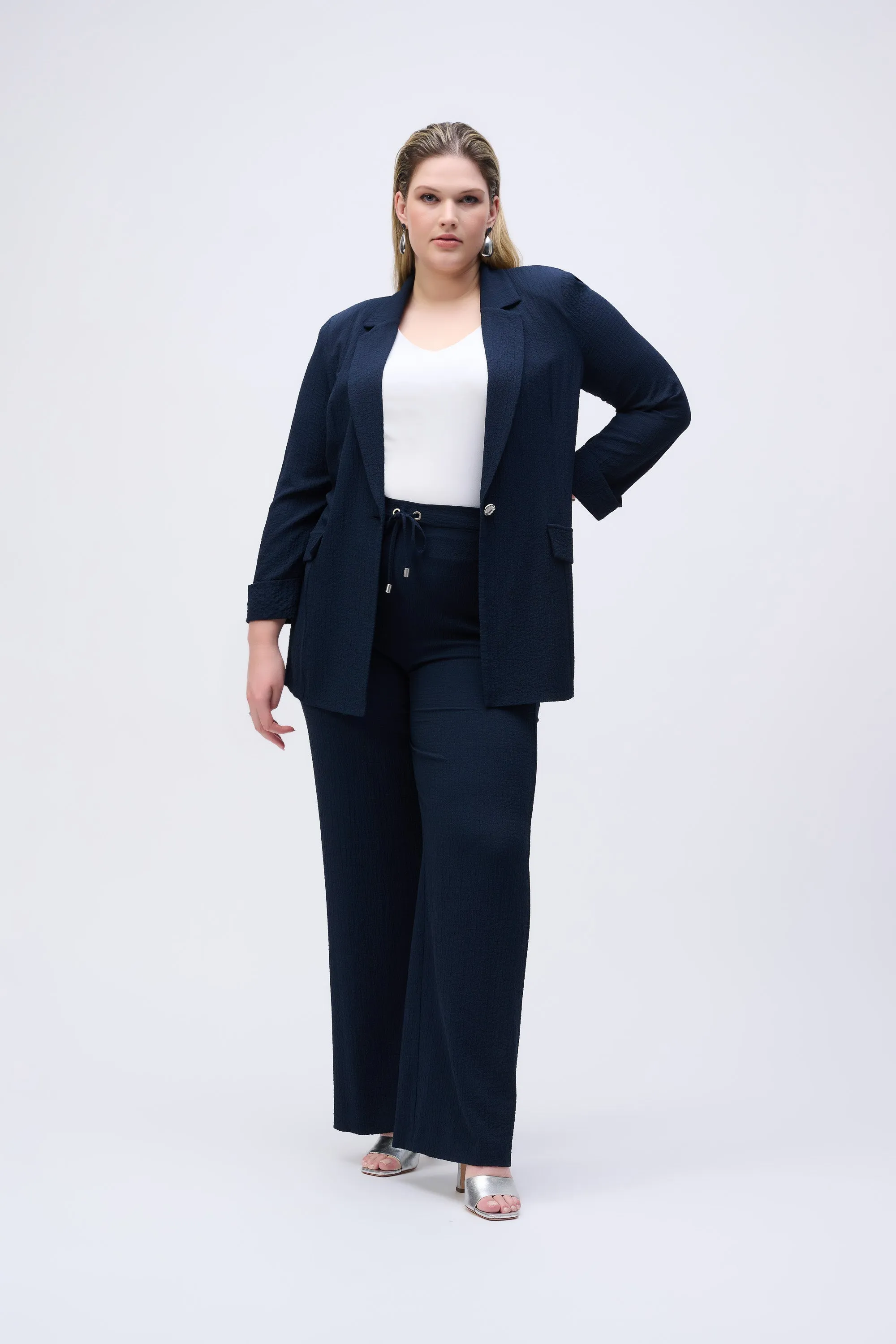 Seersucker Navy Pull On Wide Trousers <span>251293<span>