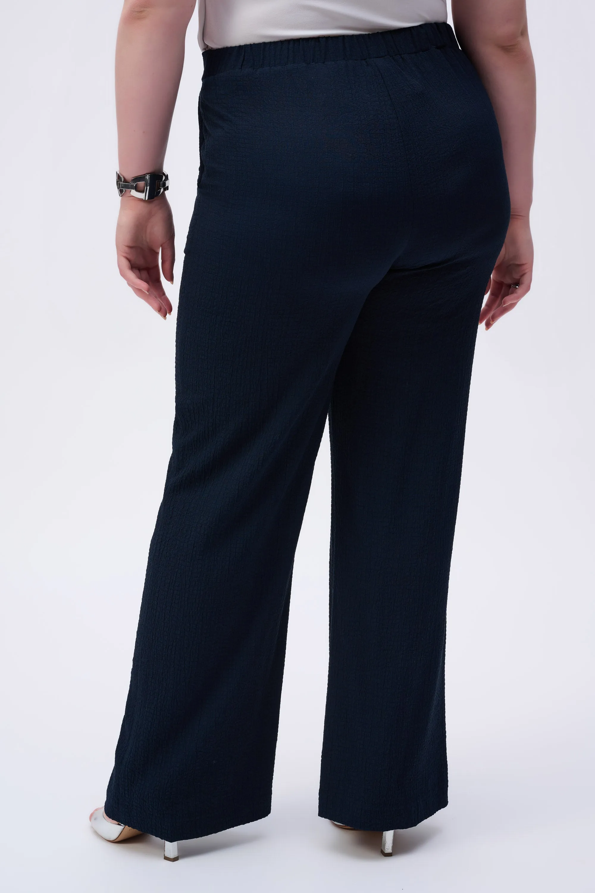 Seersucker Navy Pull On Wide Trousers <span>251293<span>