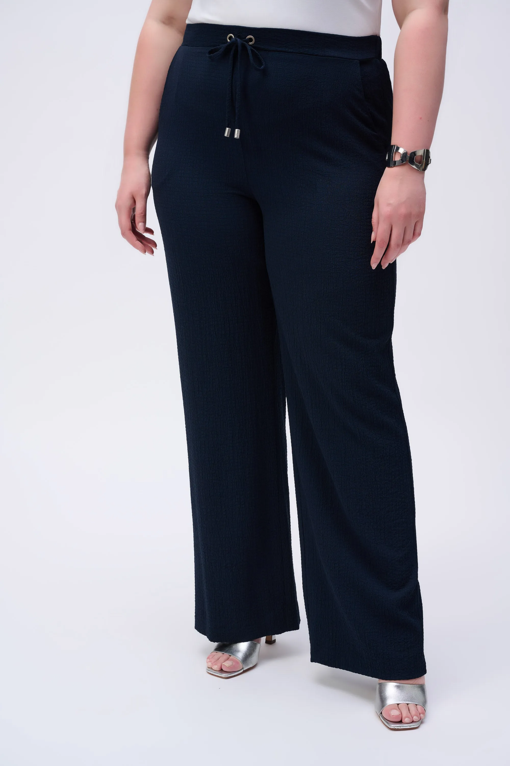 Seersucker Navy Pull On Wide Trousers <span>251293<span>