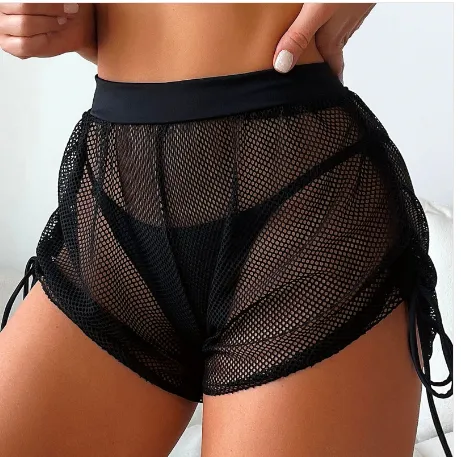 Side Drawstring Mesh Cover Up Shorts