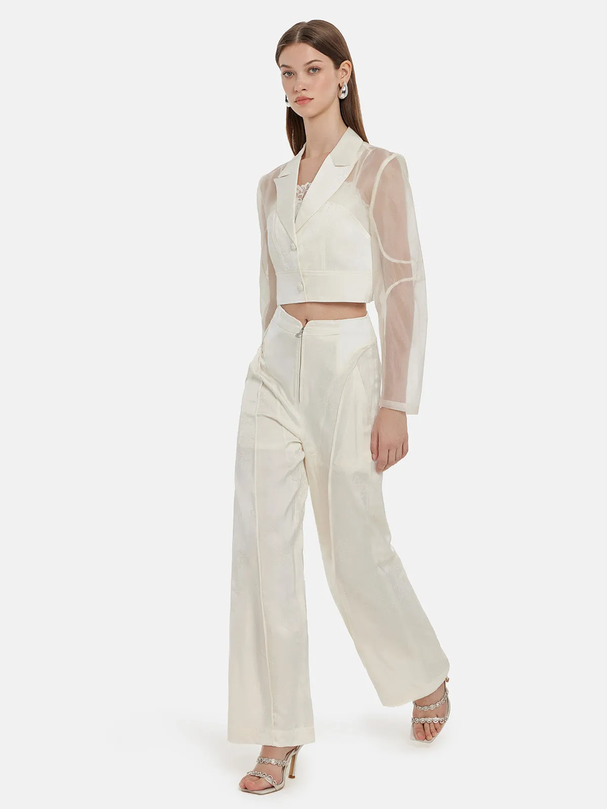 Silk Jacquard Satin Cargo Pants