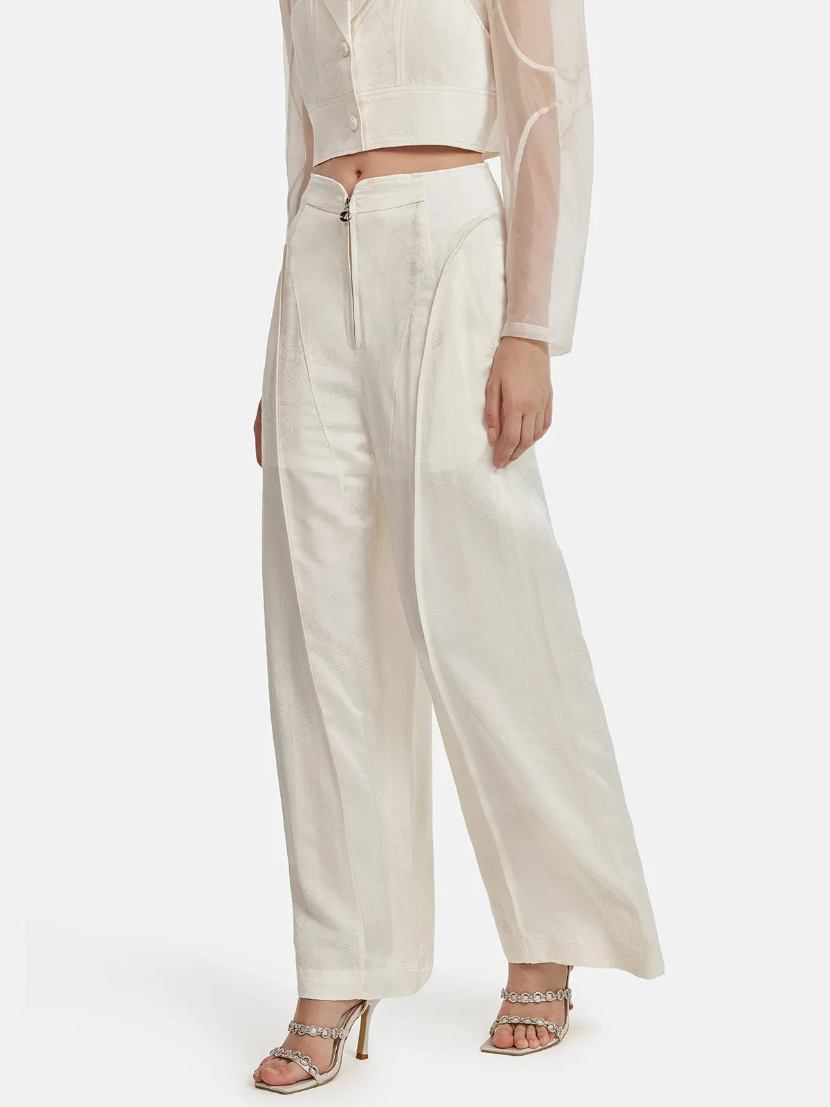 Silk Jacquard Satin Cargo Pants