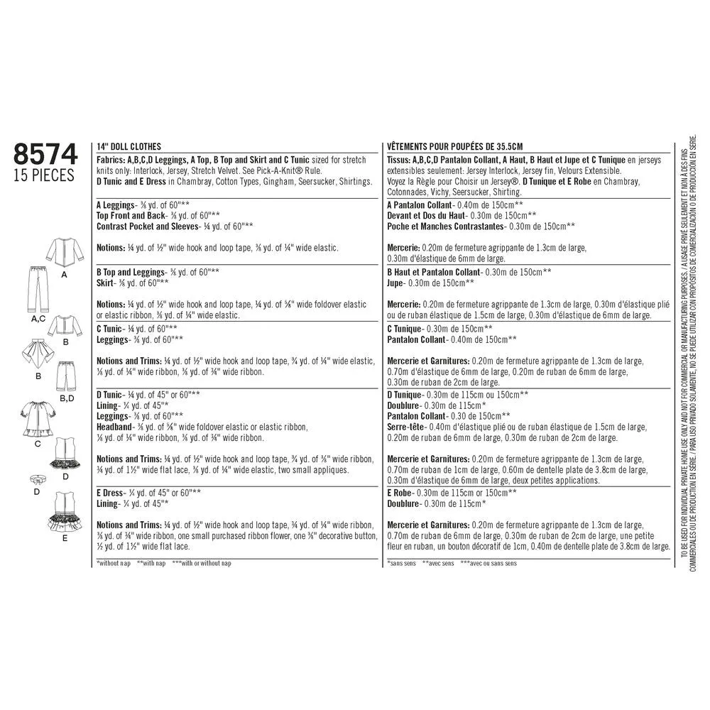 Simplicity Pattern S8574 14" Doll Clothes