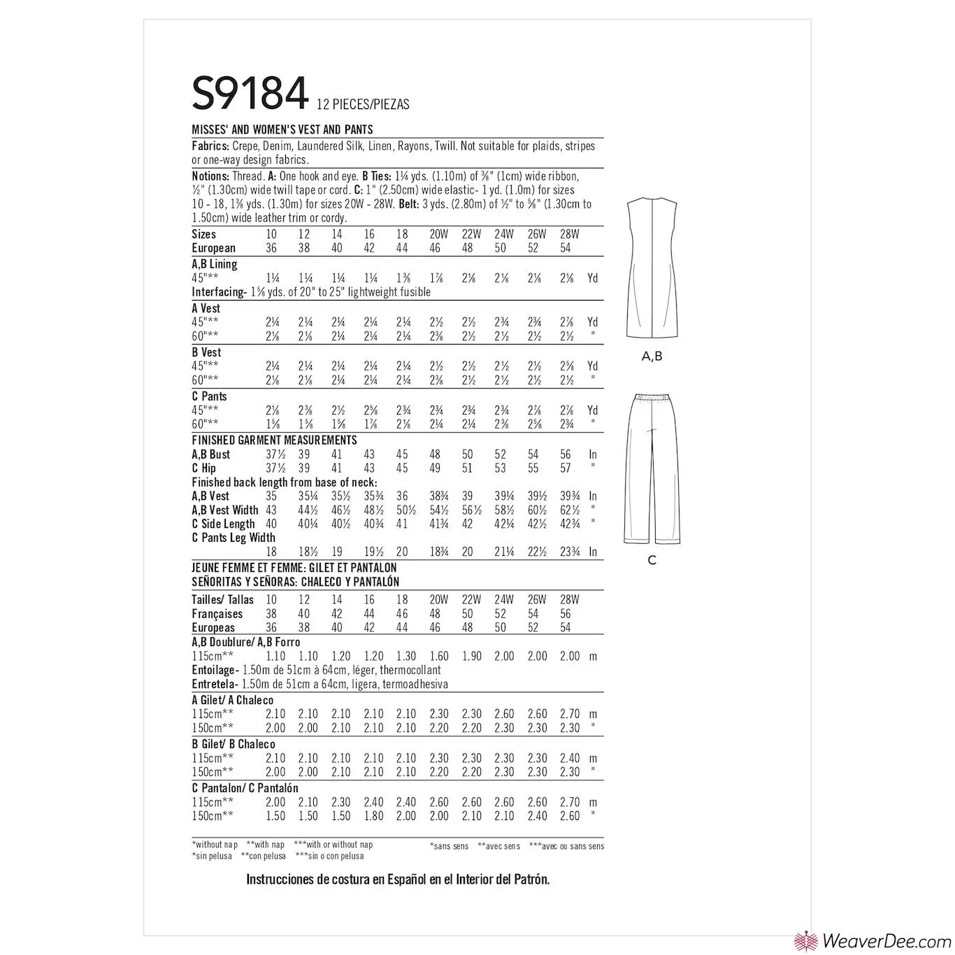 Simplicity Pattern S9184 Misses' & Women's Vest & Pants