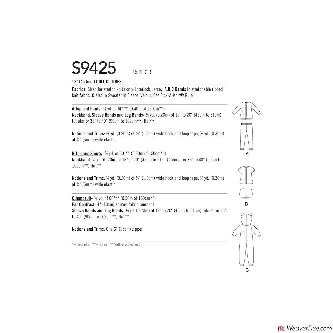 Simplicity Pattern S9425 18" Doll Clothes