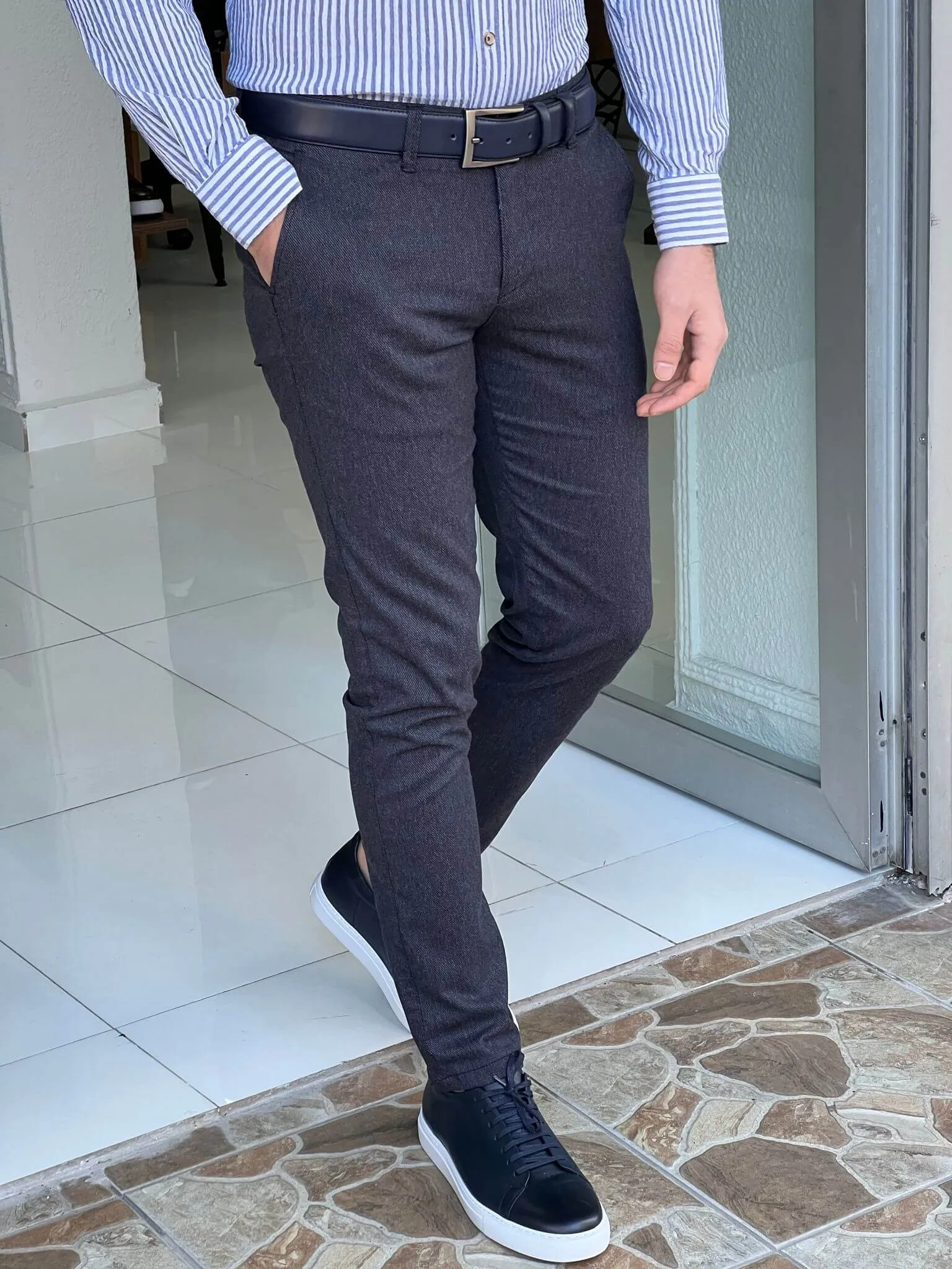 Slim Fit Navy Blue Pants