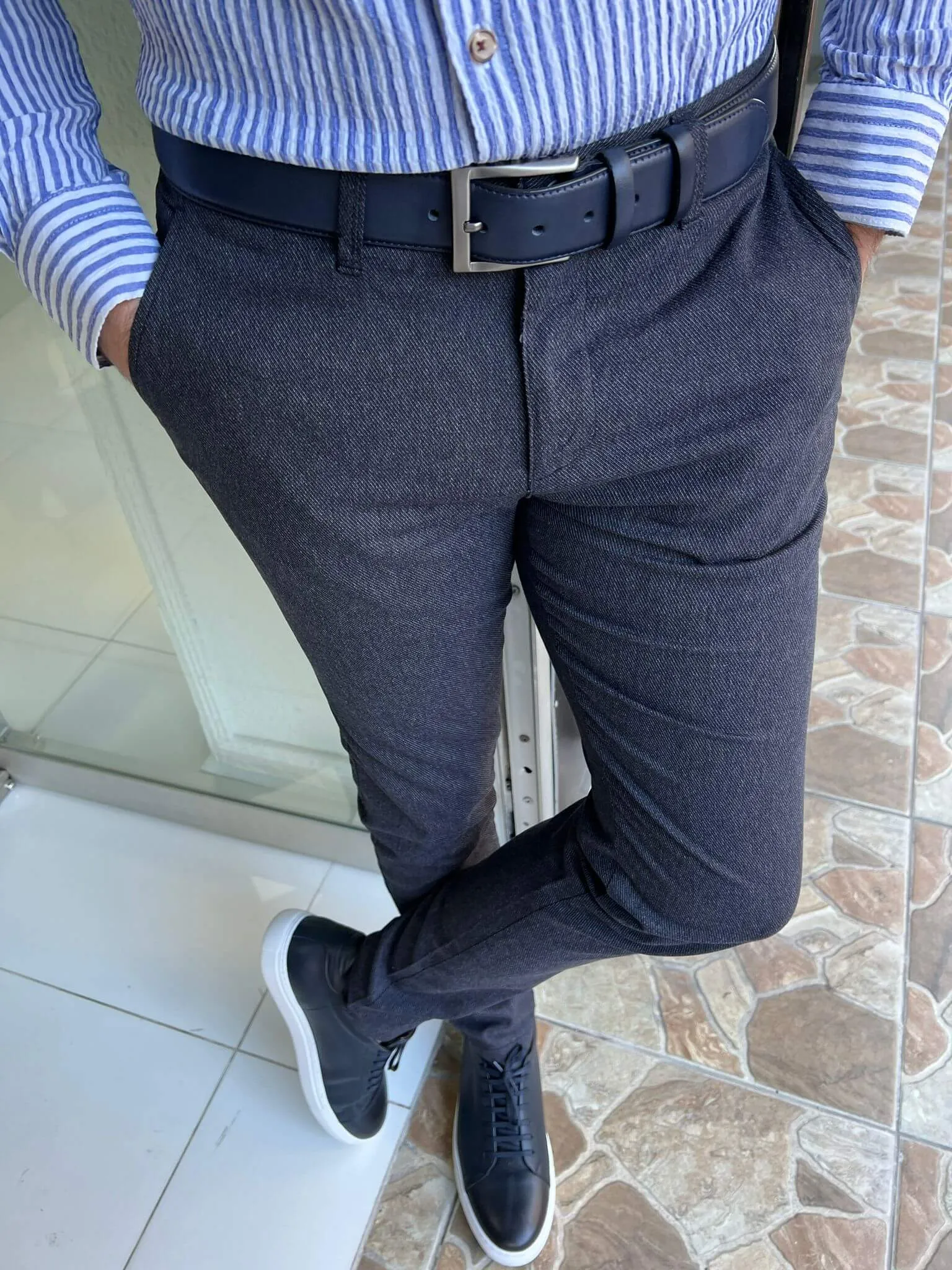 Slim Fit Navy Blue Pants