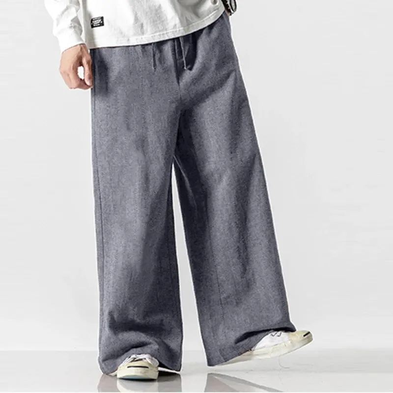 Solid Color Drawstring Straight Loose Pants