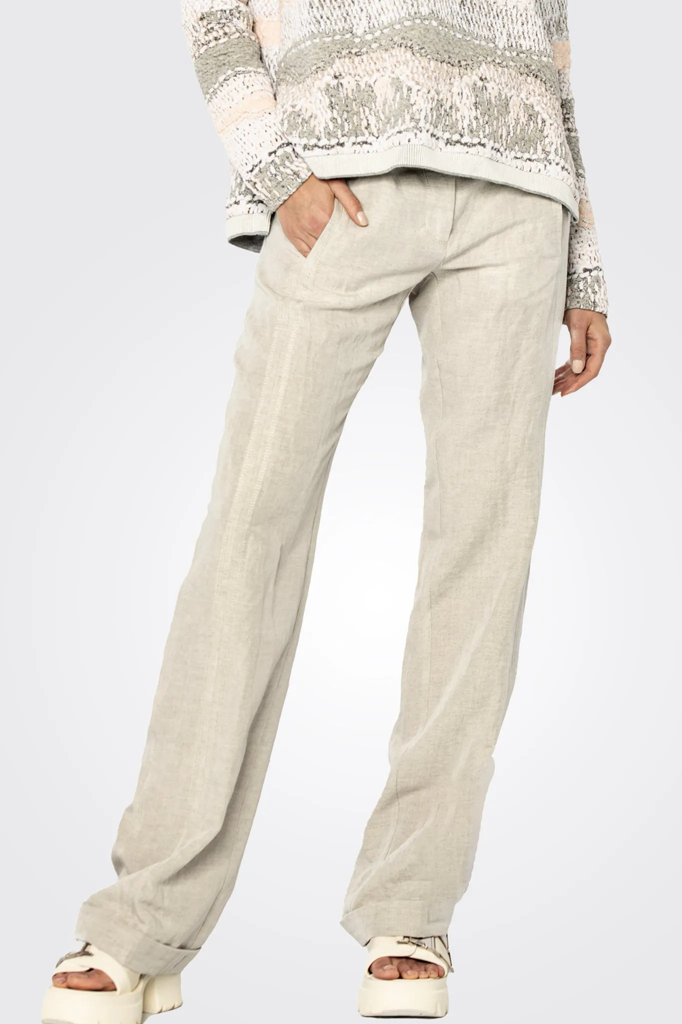 Stitch Detail Elastic Belt Trousers - Nature