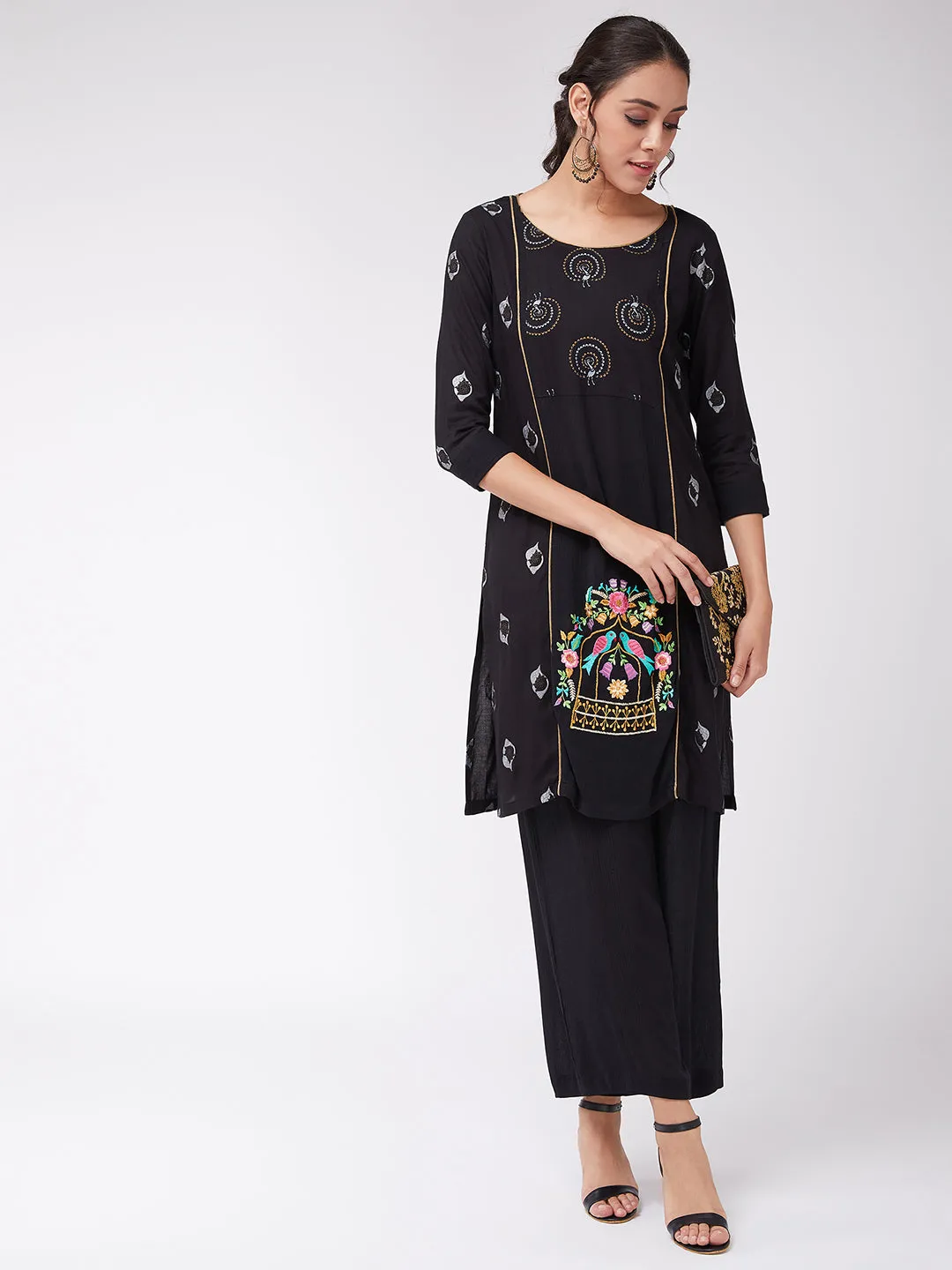 Straight Fit Quirky Embroidered Kurta With Pants