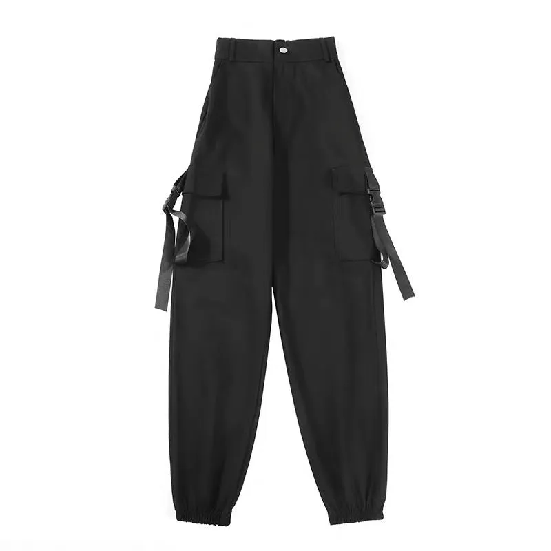 STREET FASHION BLACK OVERALLS PANTS SUIT BY63040