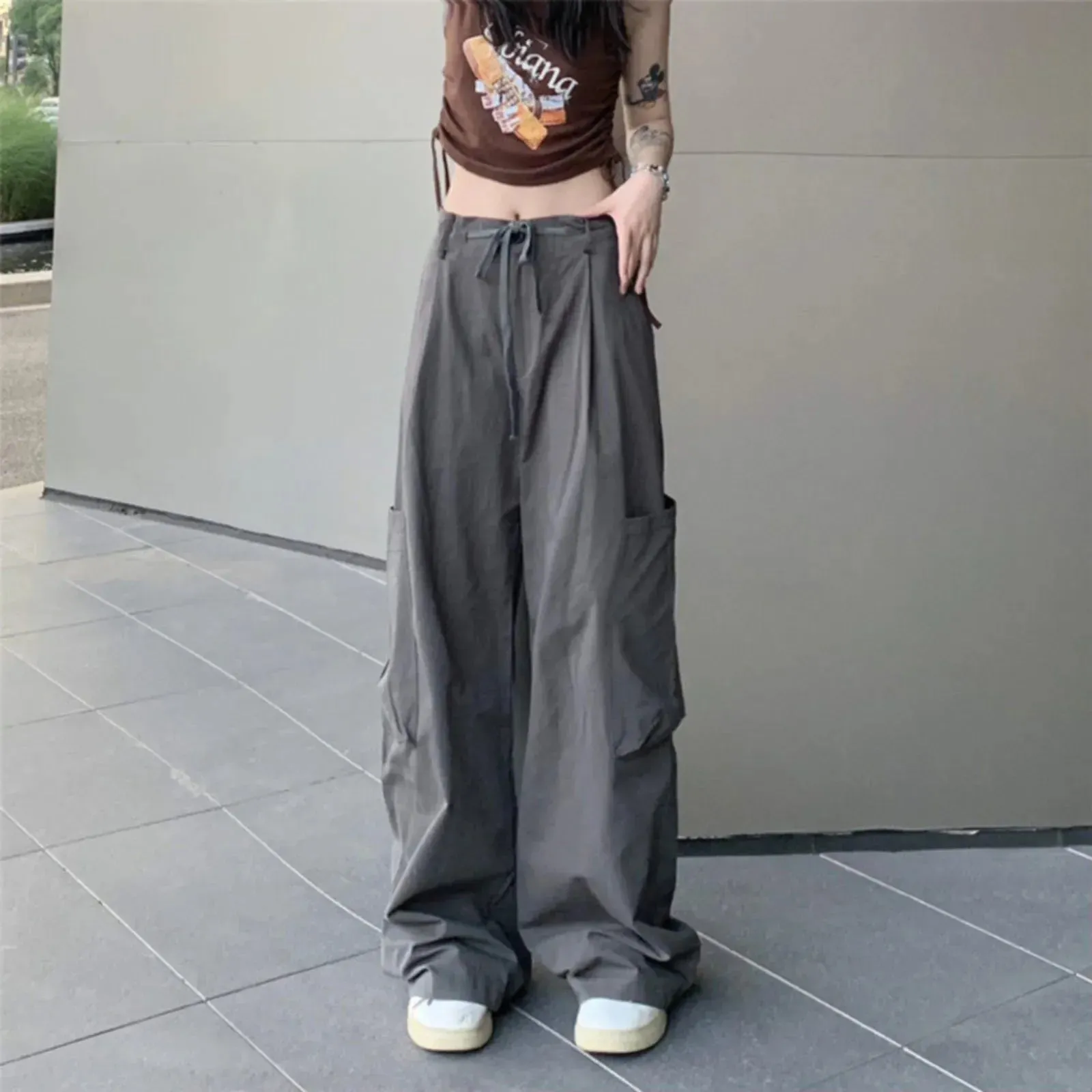 Streetwear Hip Sweat Drawstring Casual Loose Wide Baggy Pants