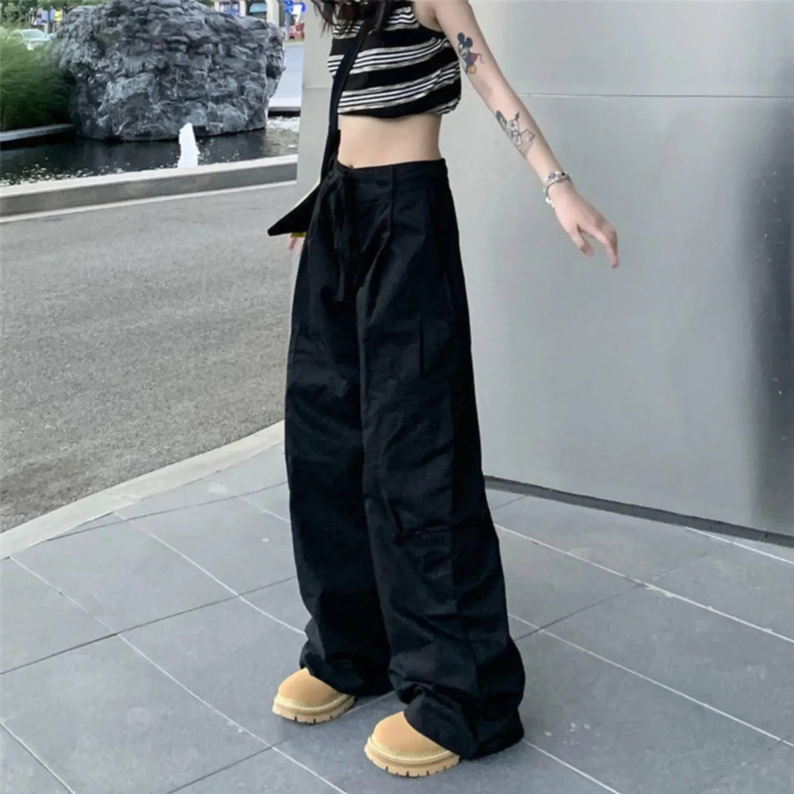 Streetwear Hip Sweat Drawstring Casual Loose Wide Baggy Pants