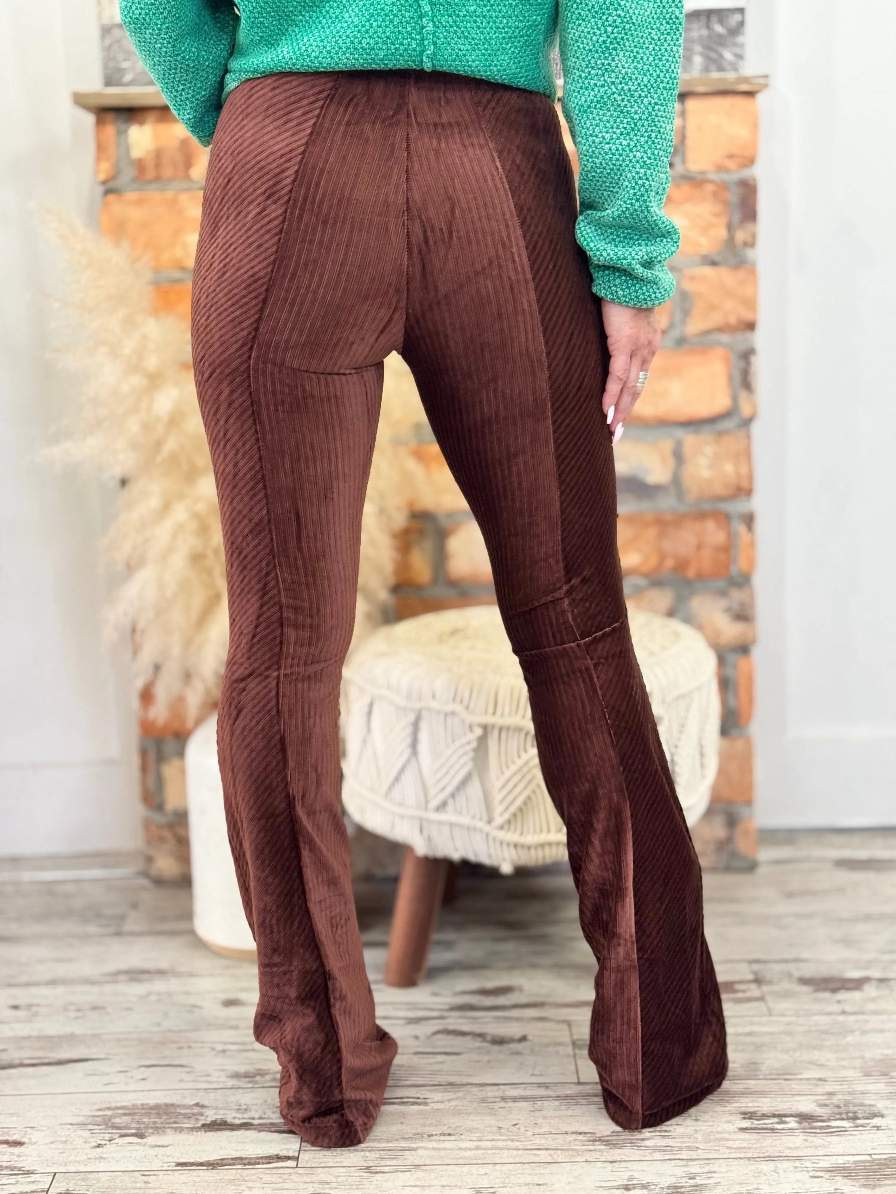 Striped Velvet Flare Pants | Brown