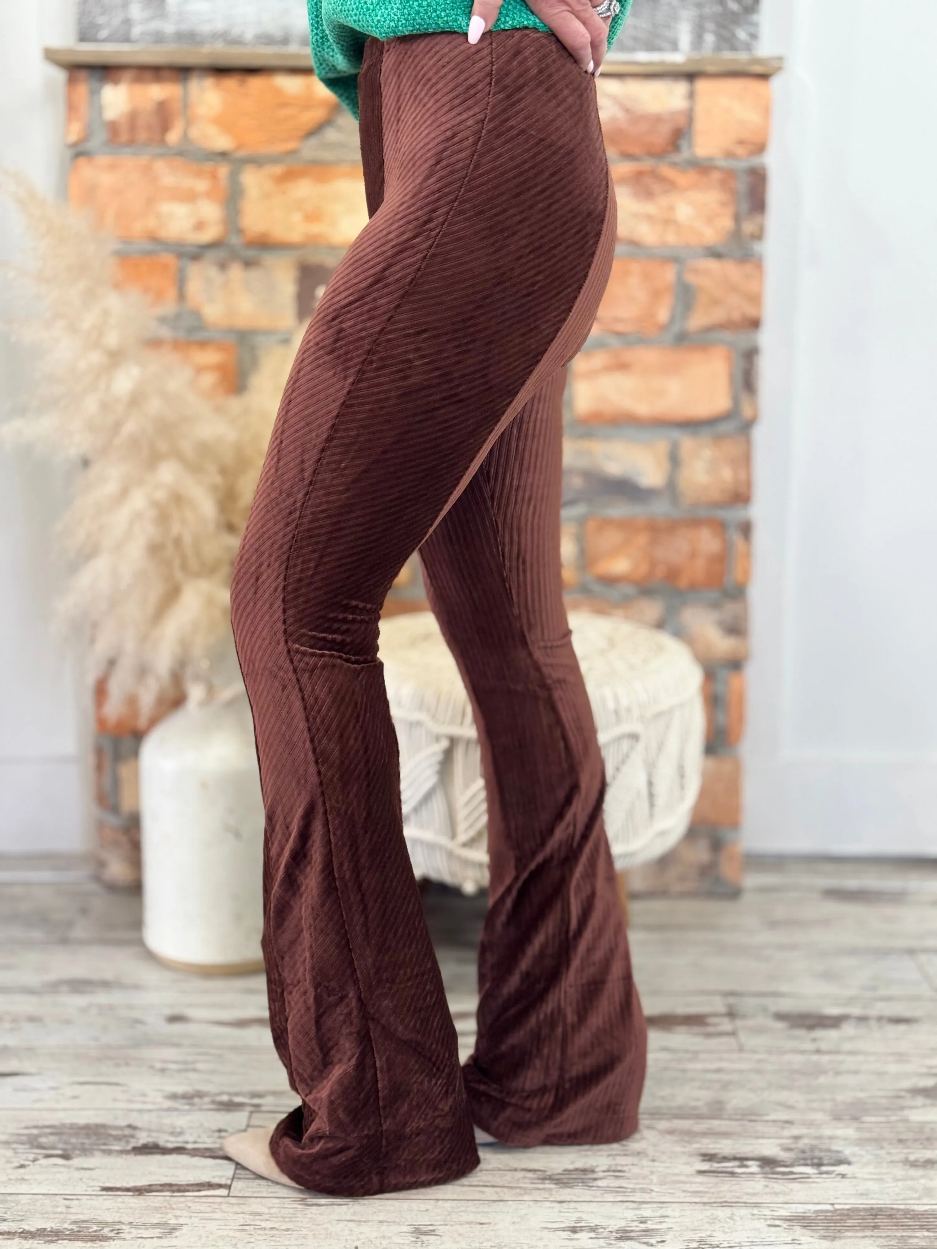 Striped Velvet Flare Pants | Brown