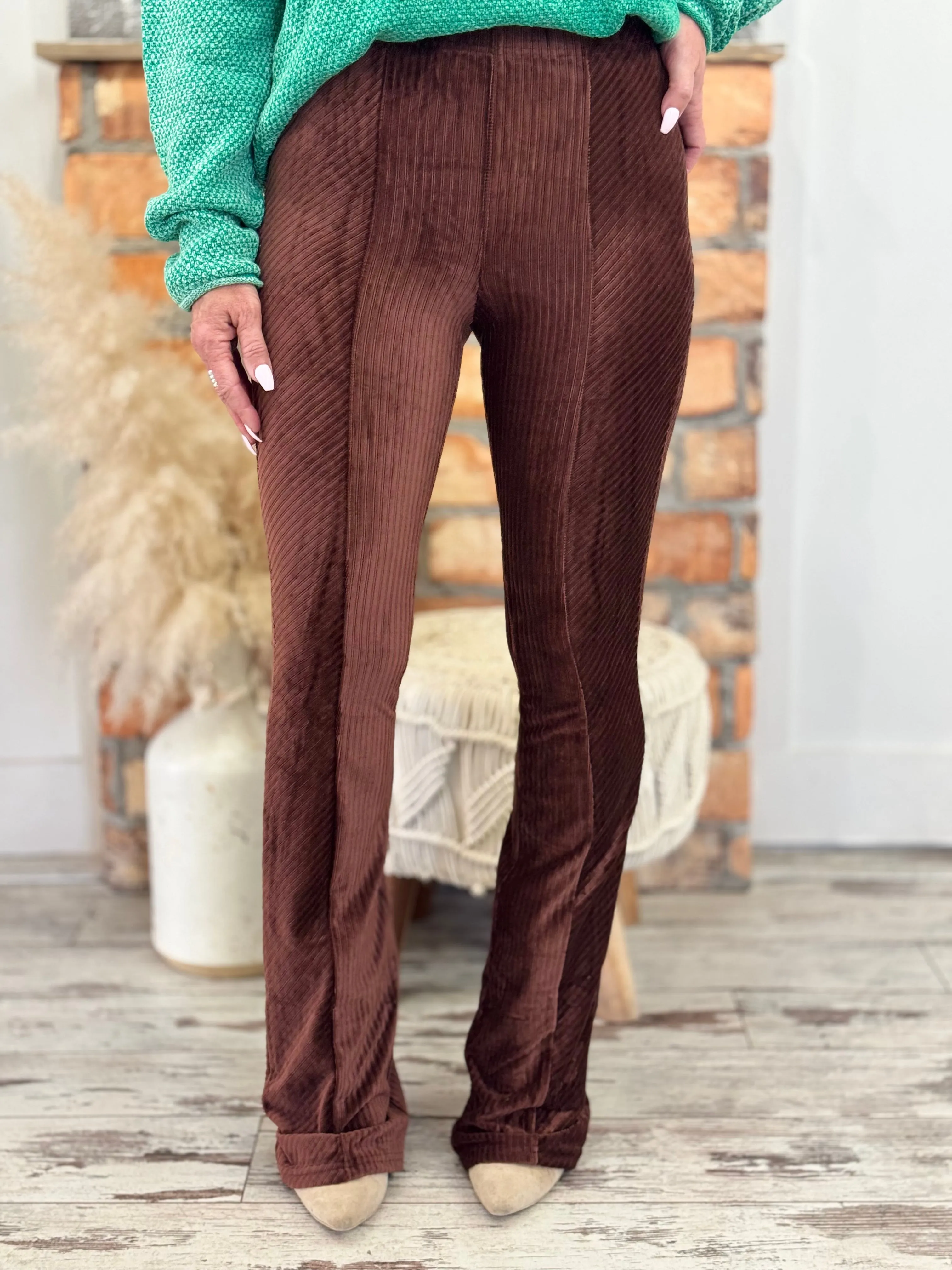 Striped Velvet Flare Pants | Brown