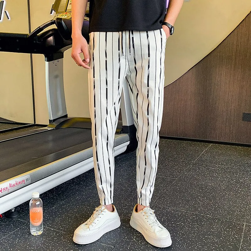 Thin Vertical Stripe Print Pants