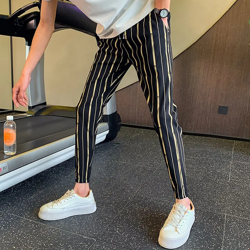 Thin Vertical Stripe Print Pants