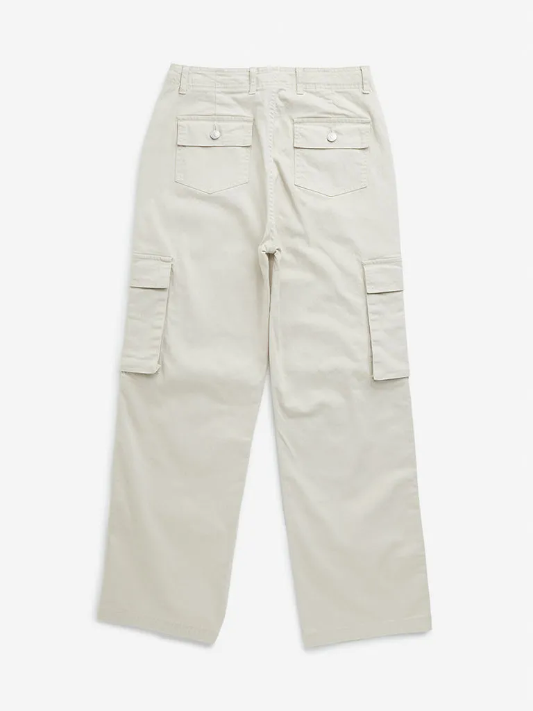 Y&F Kids Beige High-Rise Cargo-Style Cotton Blend Pants