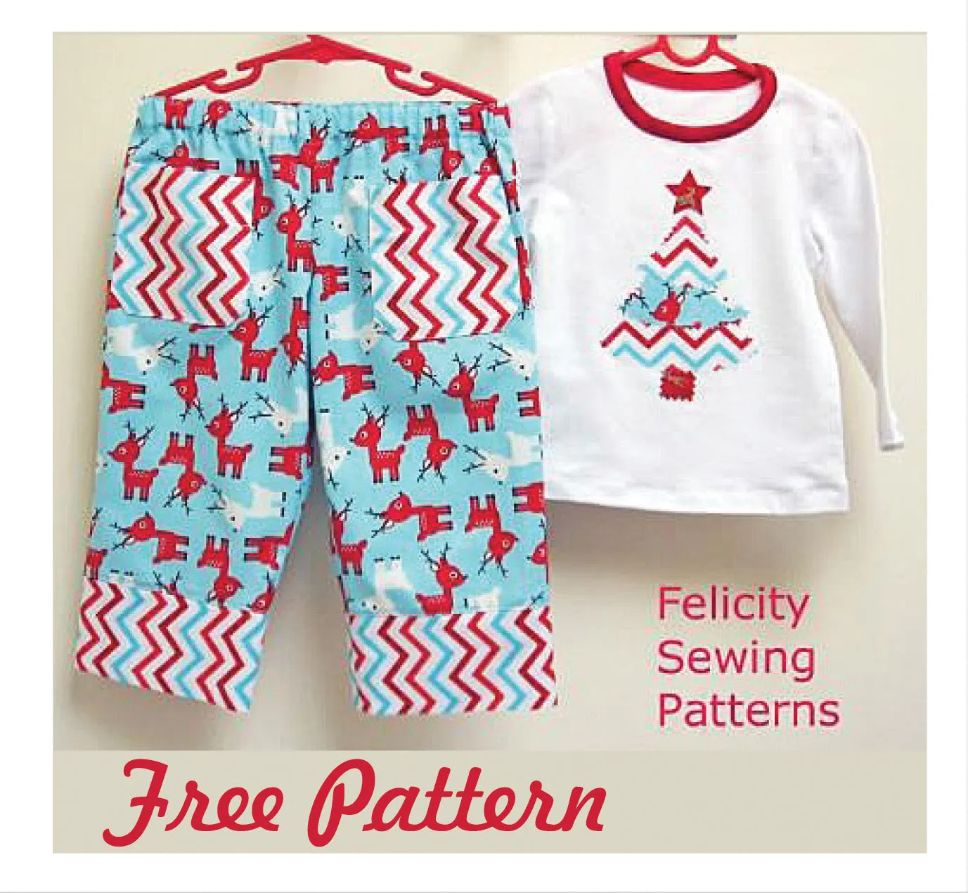 Z FREE PATTERN - Play Pants with Christmas tree applique, boys & girls sizes 1-10 yrs